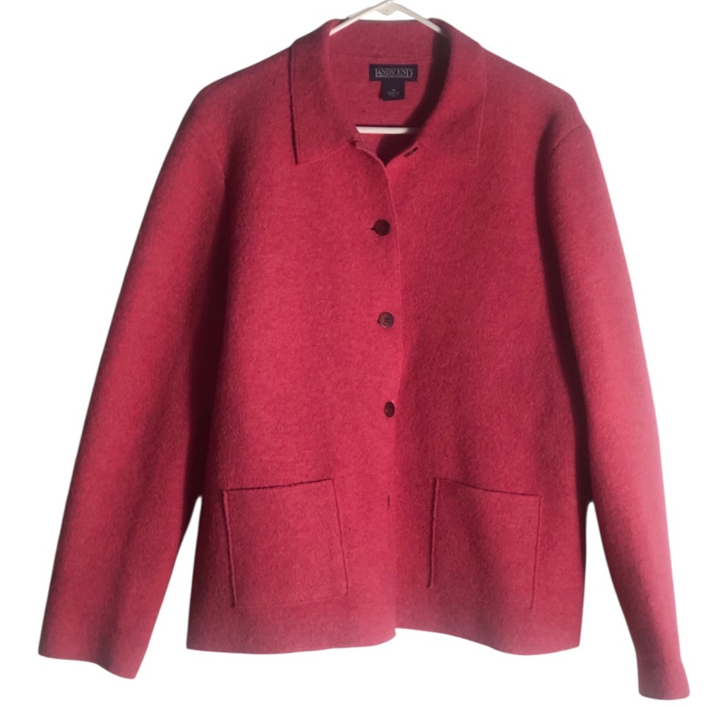 Land’s End pink boiled wool button front jacket Sz 14